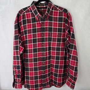 Boston Traders Men's Red‎ Black Plaid Flannel Button Shirt XL Classic Tartan LS